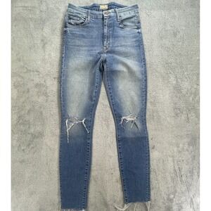 Mother Jeans Womens 27 Blue Denim Cotton Raw Hem High Waisted Looker Ankle Fray